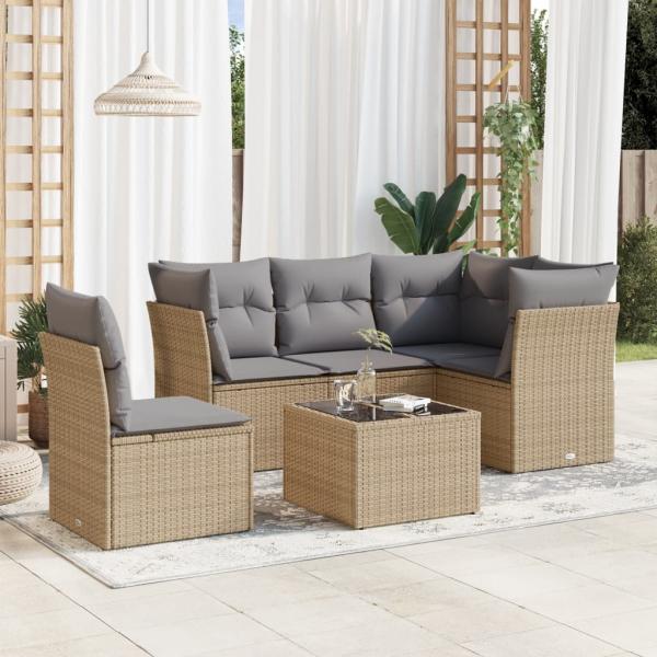 ARDEBO.de - 6-tlg. Garten-Sofagarnitur mit Kissen Beige Poly Rattan