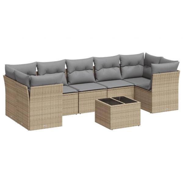 8-tlg. Garten-Sofagarnitur mit Kissen Beige Poly Rattan