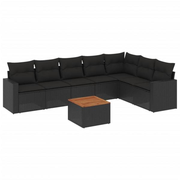 8-tlg. Garten-Sofagarnitur mit Kissen Schwarz Poly Rattan