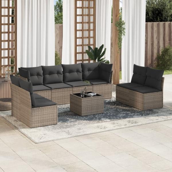 ARDEBO.de - 9-tlg. Garten-Sofagarnitur mit Kissen Grau Poly Rattan