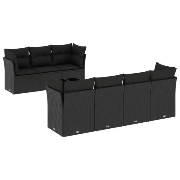 8-tlg. Garten-Sofagarnitur mit Kissen Schwarz Poly Rattan