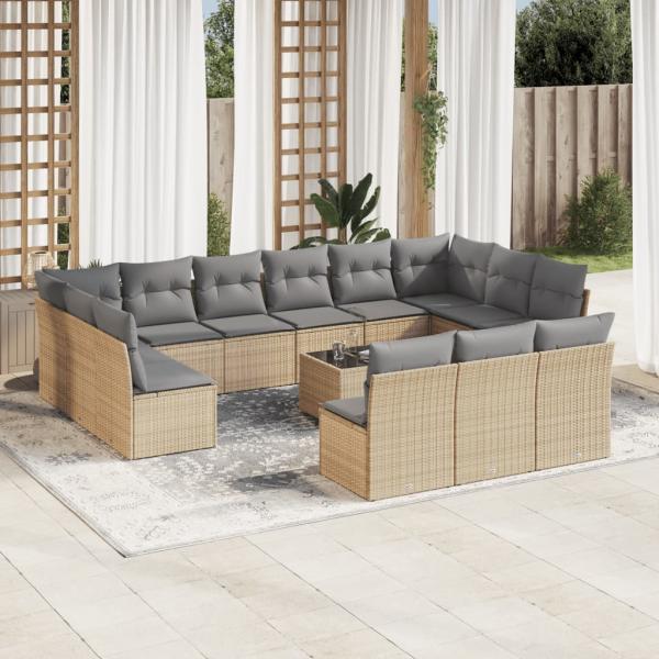 ARDEBO.de - 14-tlg. Garten-Sofagarnitur mit Kissen Beige Poly Rattan