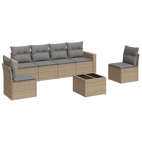 7-tlg. Garten-Sofagarnitur mit Kissen Beige Poly Rattan