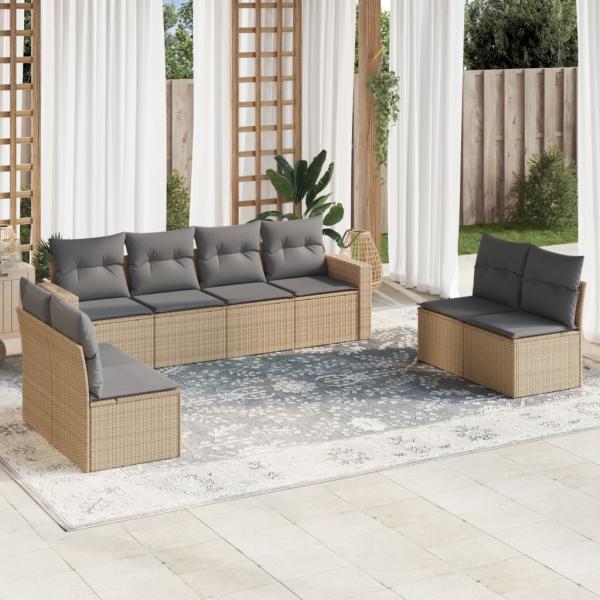 ARDEBO.de - 9-tlg. Garten-Sofagarnitur mit Kissen Beige Poly Rattan