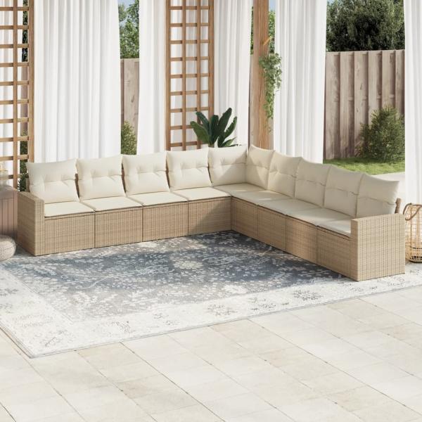 ARDEBO.de - 9-tlg. Garten-Sofagarnitur mit Kissen Beige Poly Rattan