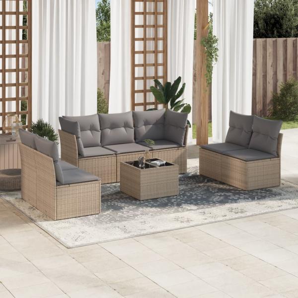 ARDEBO.de - 8-tlg. Garten-Sofagarnitur mit Kissen Beige Poly Rattan