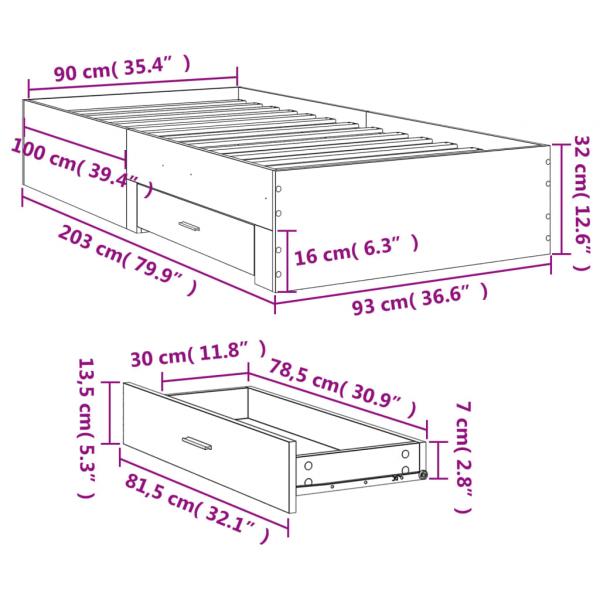 Bettgestell mit Schubladen Braun Eichen-Optik 90x200 cm