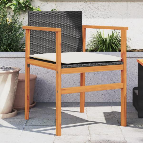 ARDEBO.de - Gartenstühle mit Kissen 2 Stk. Schwarz Poly Rattan Massivholz