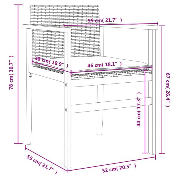 Gartenstühle mit Kissen 2 Stk. Schwarz Poly Rattan Massivholz