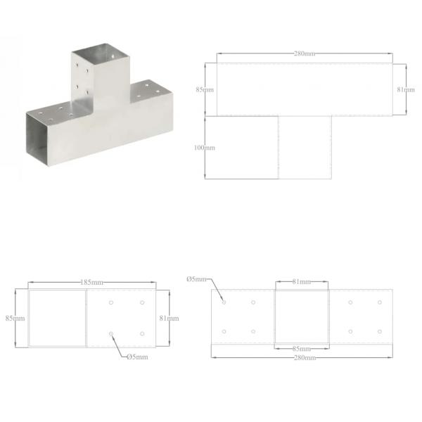 Pfostenverbinder 4 Stk. T-Form Verzinktes Metall 81 x 81 mm