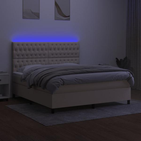 Boxspringbett mit Matratze & LED Creme 160x200 cm Stoff