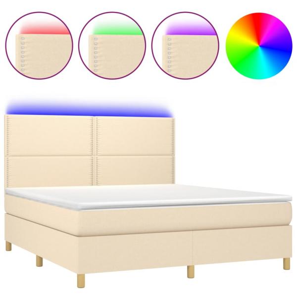 ARDEBO.de - Boxspringbett mit Matratze & LED Creme 180x200 cm Stoff