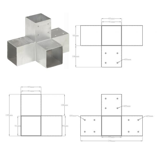 Pfostenverbinder X-Form Verzinktes Metall 91 x 91 mm