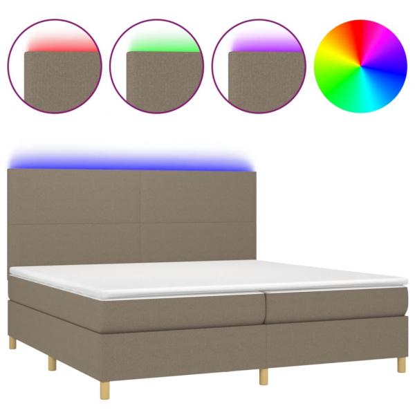 ARDEBO.de - Boxspringbett mit Matratze & LED Taupe 200x200 cm Stoff