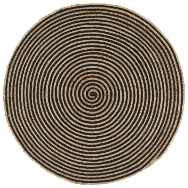 ARDEBO.de - Teppich Handgefertigt Jute mit Spiralen-Design Schwarz 90 cm