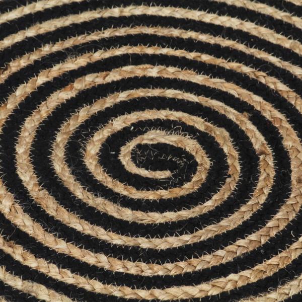 Teppich Handgefertigt Jute mit Spiralen-Design Schwarz 90 cm