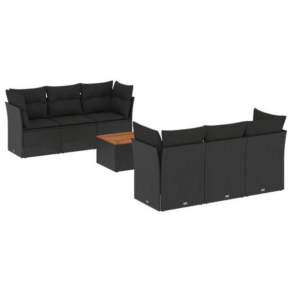 7-tlg. Garten-Sofagarnitur mit Kissen Schwarz Poly Rattan