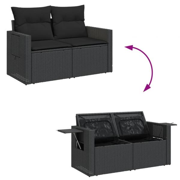 Gartensofa mit Kissen 2-Sitzer Schwarz Poly Rattan