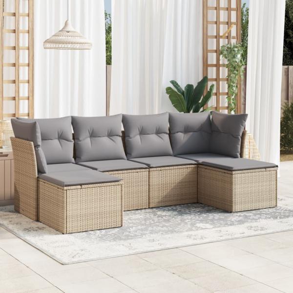 ARDEBO.de - 6-tlg. Garten-Sofagarnitur mit Kissen Beige Poly Rattan