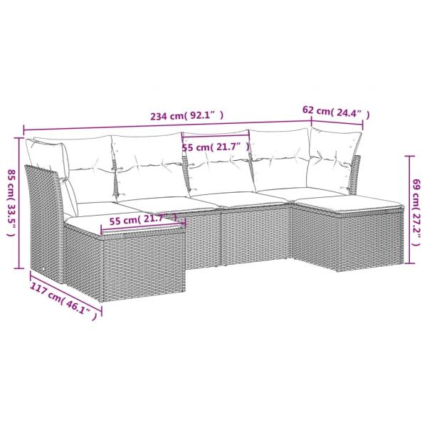 6-tlg. Garten-Sofagarnitur mit Kissen Beige Poly Rattan