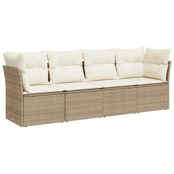 4-tlg. Garten-Sofagarnitur mit Kissen Beige Poly Rattan