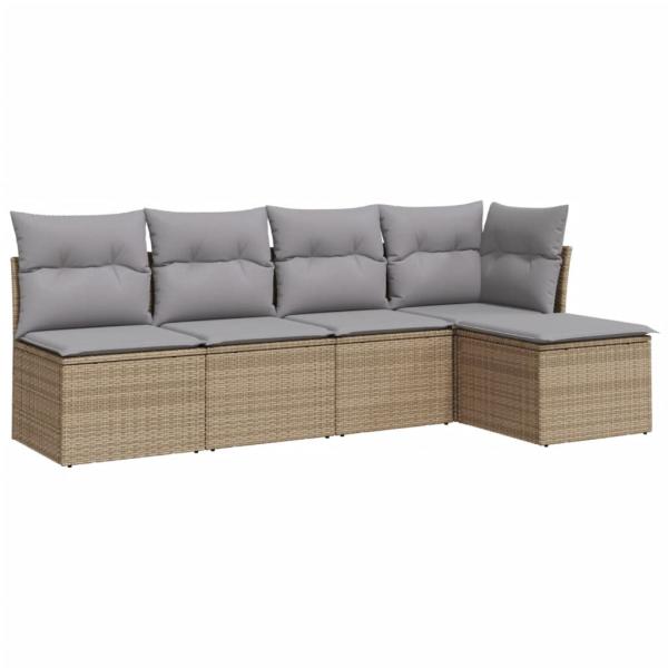 5-tlg. Garten-Sofagarnitur mit Kissen Beige Poly Rattan