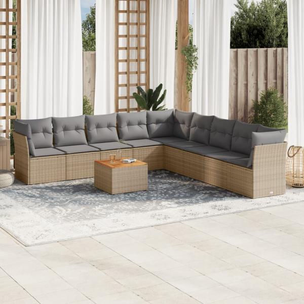 ARDEBO.de - 10-tlg. Garten-Sofagarnitur mit Kissen Beige Poly Rattan