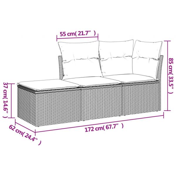 3-tlg. Garten-Sofagarnitur mit Kissen Grau Poly Rattan