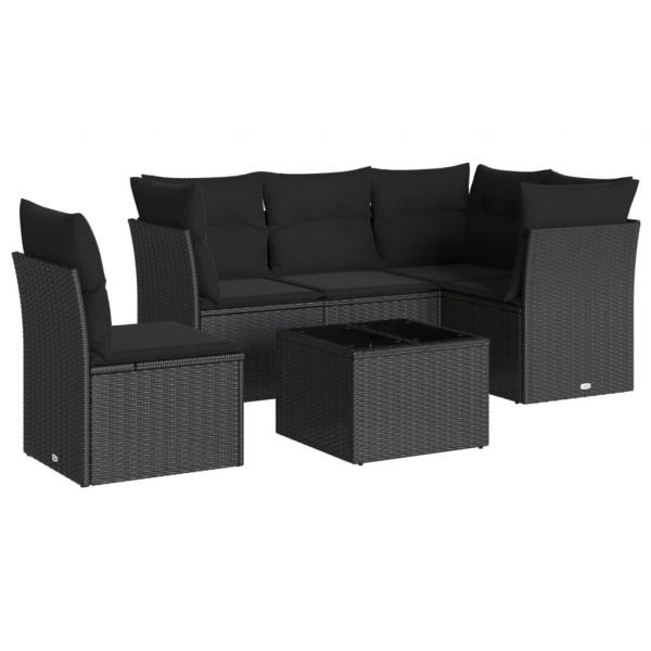 6-tlg. Garten-Sofagarnitur mit Kissen Schwarz Poly Rattan