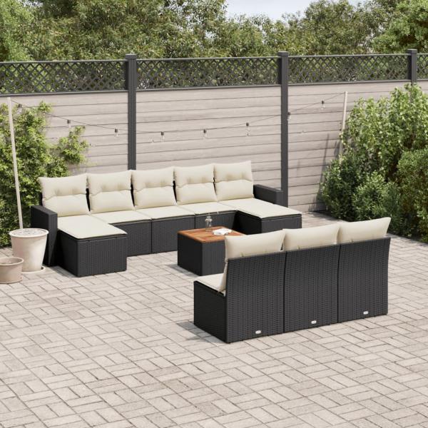 ARDEBO.de - 11-tlg. Garten-Sofagarnitur mit Kissen Schwarz Poly Rattan