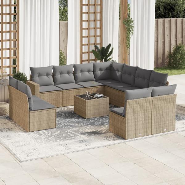 ARDEBO.de - 12-tlg. Garten-Sofagarnitur mit Kissen Beige Poly Rattan