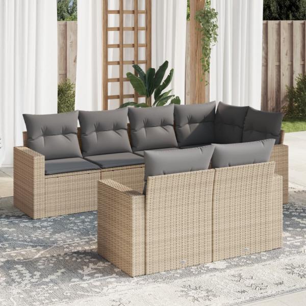 ARDEBO.de - 7-tlg. Garten-Sofagarnitur mit Kissen Beige Poly Rattan