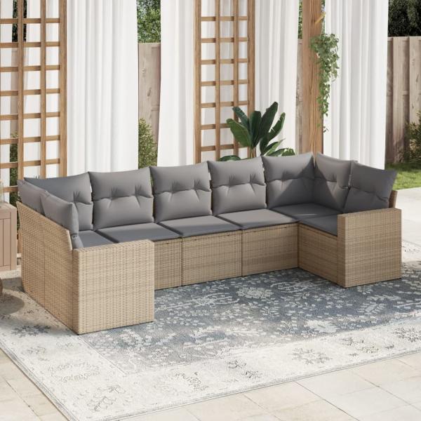 ARDEBO.de - 7-tlg. Garten-Sofagarnitur mit Kissen Beige Poly Rattan