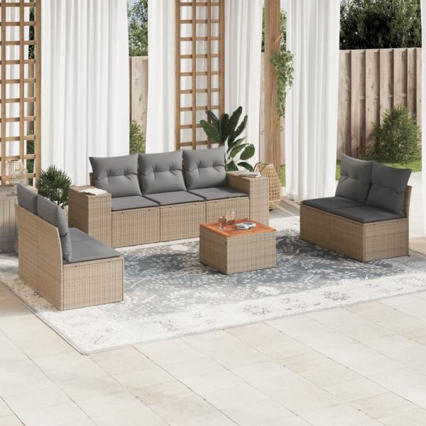 ARDEBO.de - 8-tlg. Garten-Sofagarnitur mit Kissen Beige Poly Rattan