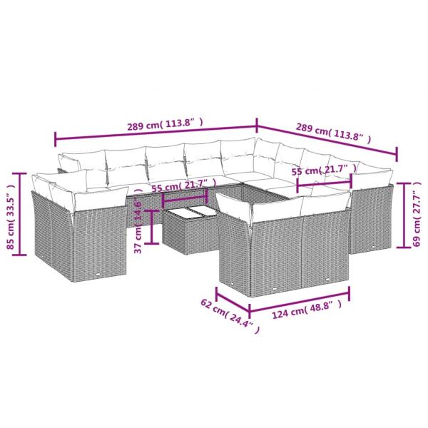 14-tlg. Garten-Sofagarnitur mit Kissen Schwarz Poly Rattan