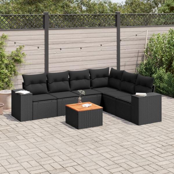 ARDEBO.de - 7-tlg. Garten-Sofagarnitur mit Kissen Schwarz Poly Rattan