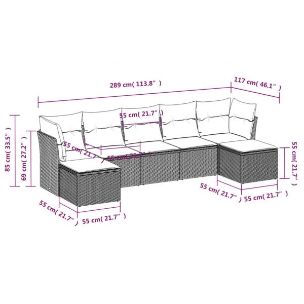 8-tlg. Garten-Sofagarnitur mit Kissen Schwarz Poly Rattan