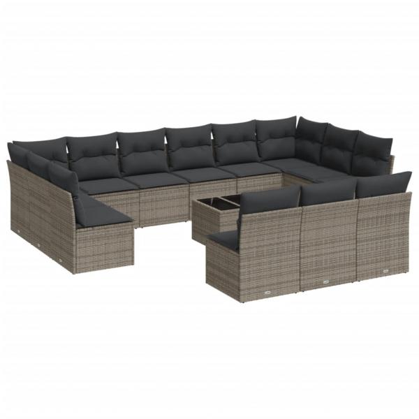 14-tlg. Garten-Sofagarnitur mit Kissen Grau Poly Rattan