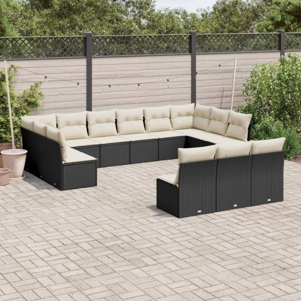 ARDEBO.de - 13-tlg. Garten-Sofagarnitur mit Kissen Schwarz Poly Rattan