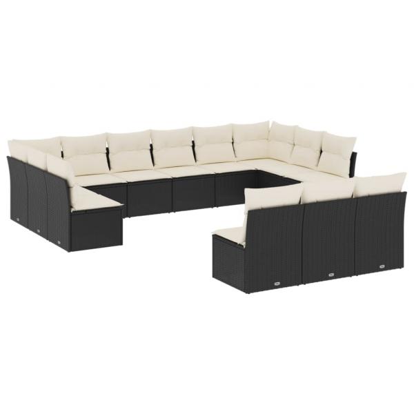 13-tlg. Garten-Sofagarnitur mit Kissen Schwarz Poly Rattan