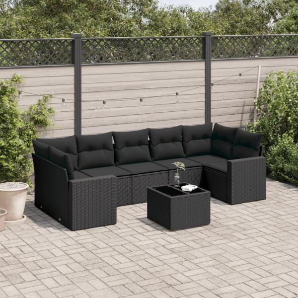 ARDEBO.de - 8-tlg. Garten-Sofagarnitur mit Kissen Schwarz Poly Rattan