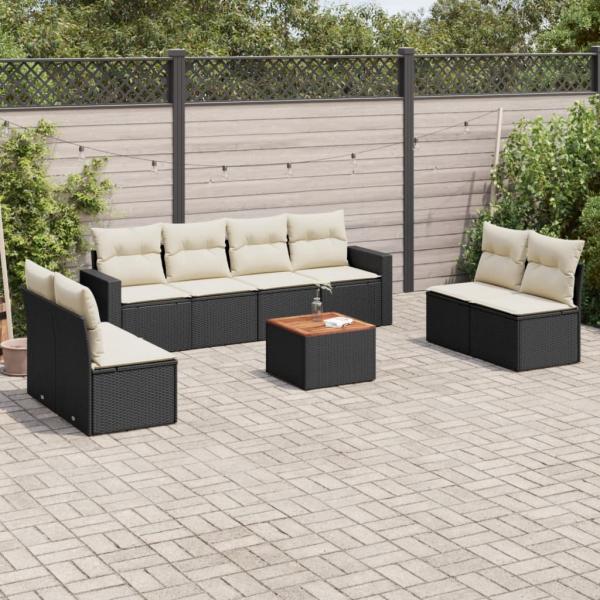 ARDEBO.de - 9-tlg. Garten-Sofagarnitur mit Kissen Schwarz Poly Rattan