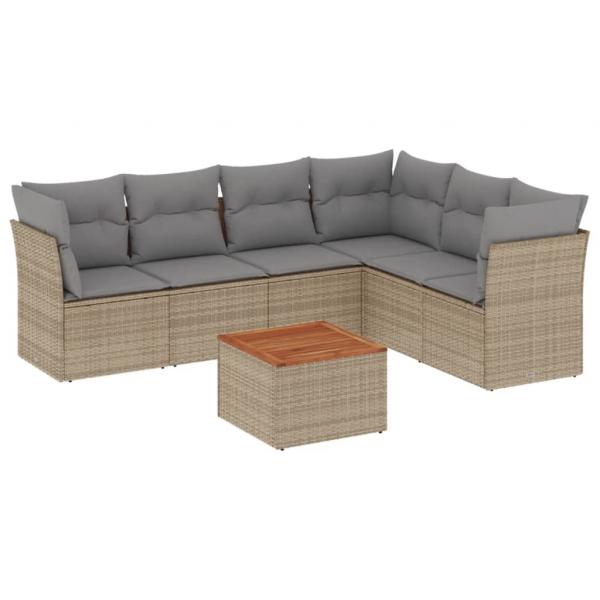 7-tlg. Garten-Sofagarnitur mit Kissen Beige Poly Rattan