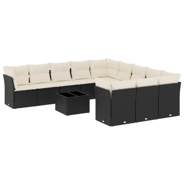 12-tlg. Garten-Sofagarnitur mit Kissen Schwarz Poly Rattan