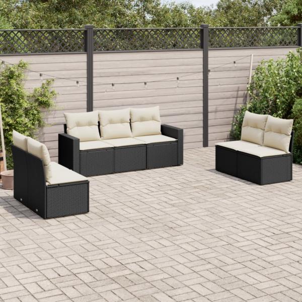 ARDEBO.de - 7-tlg. Garten-Sofagarnitur mit Kissen Schwarz Poly Rattan