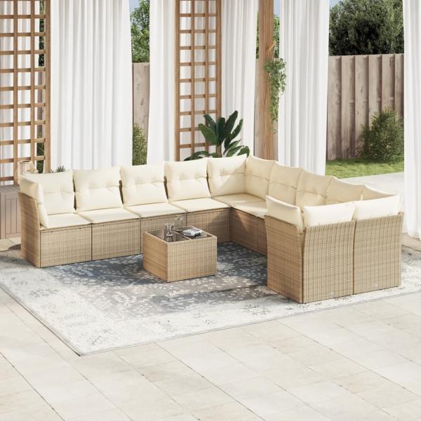 ARDEBO.de - 11-tlg. Garten-Sofagarnitur mit Kissen Beige Poly Rattan