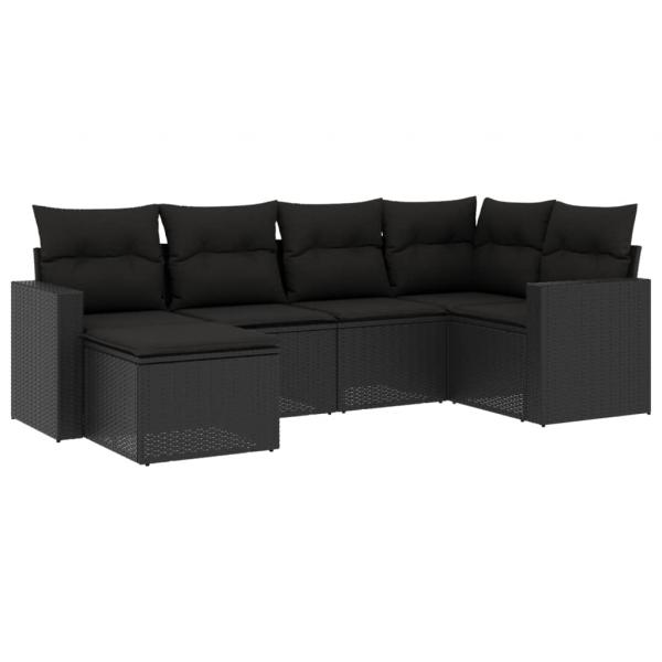 6-tlg. Garten-Sofagarnitur mit Kissen Schwarz Poly Rattan