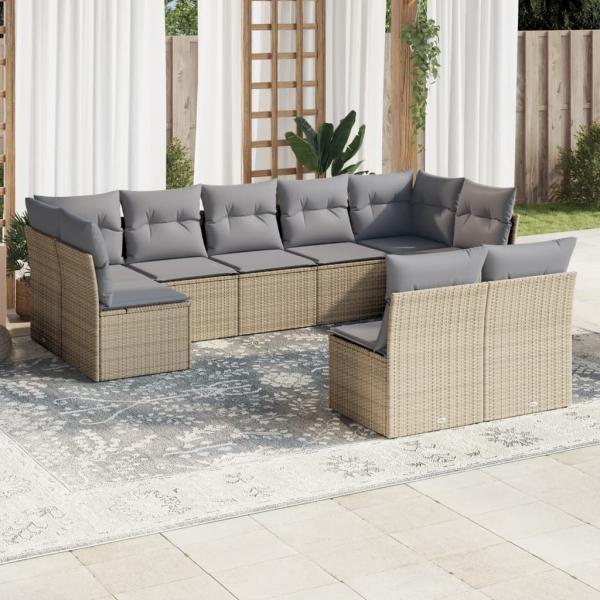 ARDEBO.de - 9-tlg. Garten-Sofagarnitur mit Kissen Beige Poly Rattan