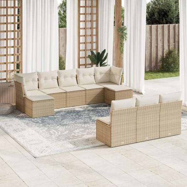 ARDEBO.de - 10-tlg. Garten-Sofagarnitur mit Kissen Beige Poly Rattan