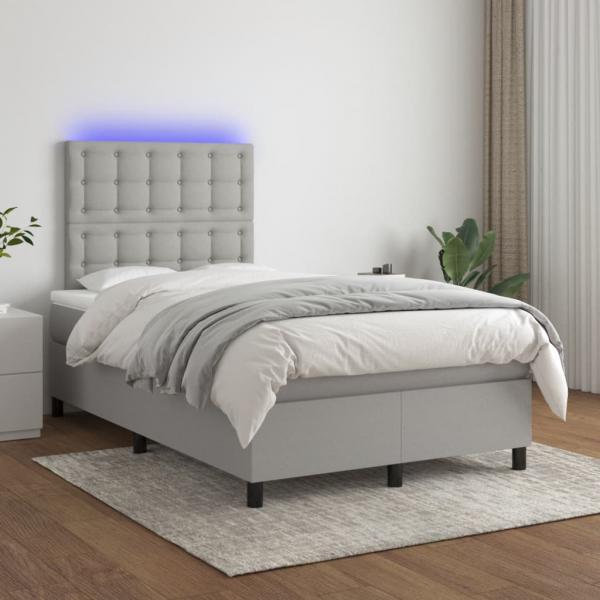 Boxspringbett mit Matratze & LED Hellgrau 120x190 cm Stoff